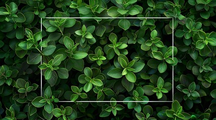 Thyme leaves providing a rich green base with a vector rectangle overlay strategically placed on top.