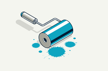 Painting walls service interior vector 3D isometric illustration, job professional renovation, residential flat renovate, apartment or house interior decoration.