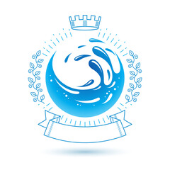 Ocean freshness theme vector symbol for use in spa and resort organizations. Mineral water advertising. Living in harmony with nature concept.