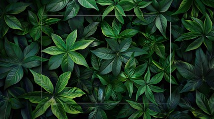 Fototapeta premium Wide castor oil plant leaves providing a robust green base with a rectangular vector frame on top.