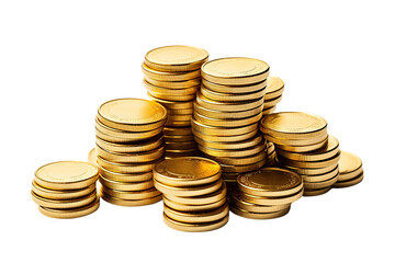 Pile gold coins isolated on white or transparent background. AI Generated.