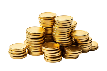 Pile gold coins isolated on white or transparent background. AI Generated.