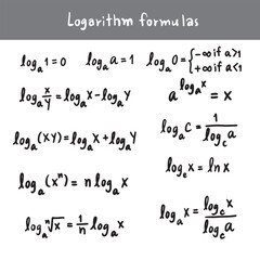 logarithm formulas math handwritten freehand