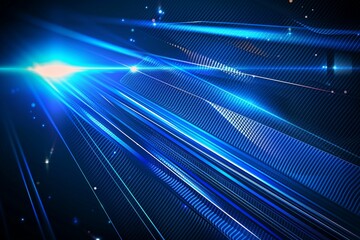 Vector Abstract, Science, Futuristic, Energy Technology Concept. Digital Image of Light Rays, Stripes Lines With Blue Light, Speed and Motion Blur Over Dark Blue Background.