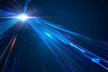 Vector Abstract, Science, Futuristic, Energy Technology Concept. Digital Image of Light Rays, Stripes Lines With Blue Light, Speed and Motion Blur Over Dark Blue Background.