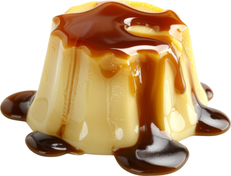Delicious caramel pudding with rich sauce, perfect for dessert or a sweet treat, offering a smooth and creamy texture.
