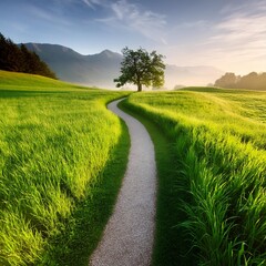 Fototapeta premium road in green field