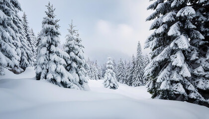 Fototapeta premium winter forest landscape with trees and snow