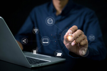 Privacy and cyber security technology. protecting business and financial data with virtual network connection. Innovation technology develop.