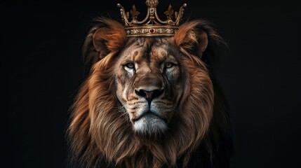 Fototapeta premium majestic Lion of Judah with elegant golden king crown, on black background Christian concept