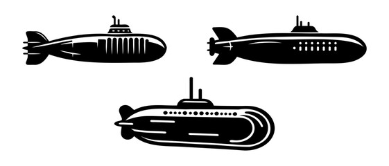 Water transport vehicle submarine side view silhouette black filled vector Illustration icon