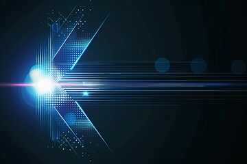 Vector Illustration Abstract Arrow Symbol Forward and Smooth Lines in Dark Blue Color Background. Hi-tech Digital Technology and Innovation Concept. Abstract Futuristic, Shiny Lines Background.