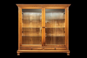 Elegant wooden display cabinet with glass doors and shelves, perfect for showcasing collectibles in a classic and refined style.