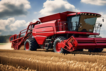 Obraz premium Mähdrescher im Getreidefeld bei der Ernte