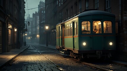 Naklejka premium tram in the night
