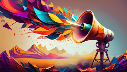 Announcement speaker with colour ful art