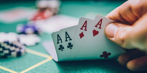  Close-Up of Hands Holding Playing Cards - 4K Wallpaper. This captivating close-up image captures the essence of a card game, showcasing the hands of a player holding a deck of cards. The image evokes