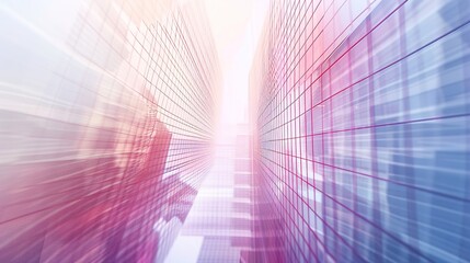 Creative abstract background with architectural wireframe structures and a soft gradient overlay 