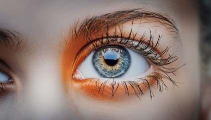  The image presents a close-up view of a human eye, showcasing its iris and eyelashes in detail.