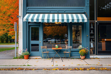 Local cafe exterior. Small business. Summer coffee shop without