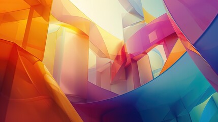 Vibrant abstract architecture featuring colorful, overlapping shapes and a light gradient background 