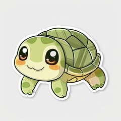 Fototapeta premium Cute Cartoon Turtle Sticker with Big Eyes generated with AI