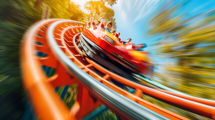 Exhilarating Motion Blur: Capturing the Thrill of Roller Coasters at Amusement Parks
