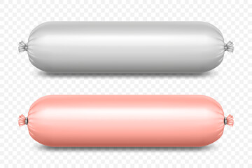 Vector 3d Realistic Blank Polyethylene Sausage Packaging. Design Template for Mockup, Closeup, Isolated, Front View