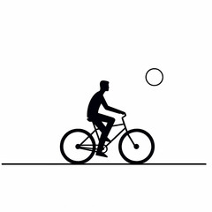Obraz premium Black and white vector illustration of people riding bicycles while traveling outdoors on white background, minimalist style.