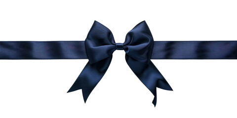 Navy color satin ribbons and bow isolate on transparent png. Holiday Edition, Ribbon decorative shiny.
