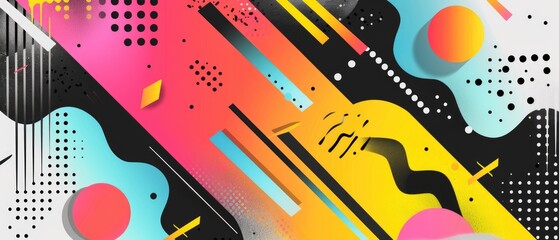 Obraz premium A vibrant retro-style cartoon featuring pastel gradients with pops of color against a contrasting black and white backdrop, perfect for nostalgic yet modern designs
