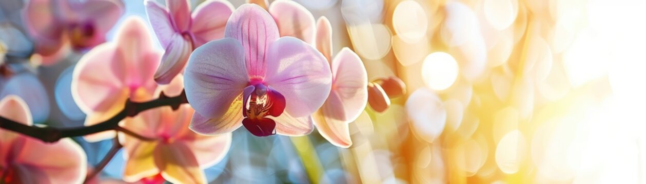 Exotic orchid, highlighting its unique beauty copy space tropical realistic blend mode greenhouse backdrop