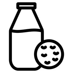 Outlined milk with cookie - flat and modern icon