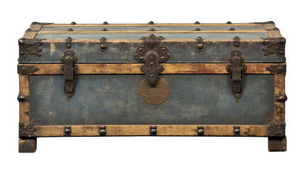 An antique chest isolated on white or transparent background. AI Generated.
