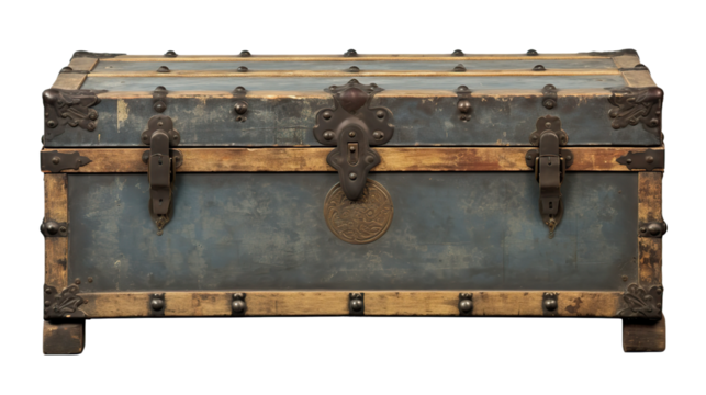 An antique chest isolated on white or transparent background. AI Generated.