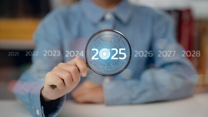 Trends searching, business goals, and Happy New Year 2025 concepts. The big white 2025 year number...
