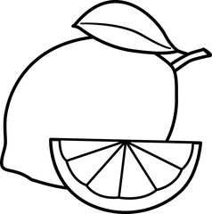 Lemon slice outline.
Whole lemon outline.
lemon with leaves outline.
Lemon black line.