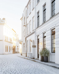 Empty street with modern architecture and natural sun lighting. Urban scenes.