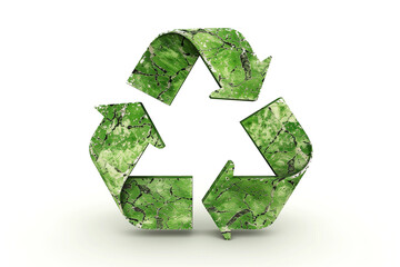 Isolated Green Recycling Symbol with Textured Surface on White Background (edited generative AI)