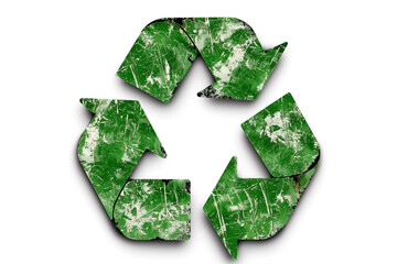 Isolated Green Recycling Symbol with Textured Surface on White Background (edited generative AI)