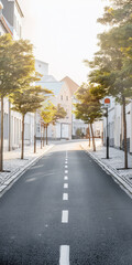Empty street with modern architecture and natural sun lighting. Urban scenes.