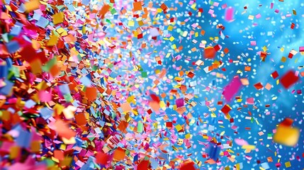 A cheerful confetti explosion, filling the air with vibrant colors and joyous energy.
