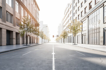 Obraz premium Empty street with modern architecture and natural sun lighting. Urban scenes.
