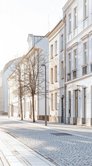 Naklejka premium Empty street with modern architecture and natural sun lighting. Urban scenes.