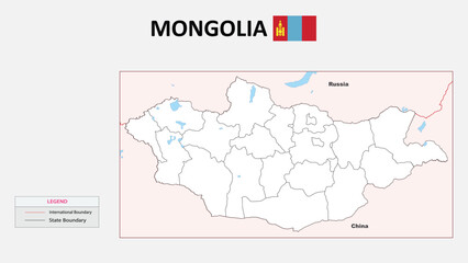 Obraz premium Mongolia Map. States map of Mongolia. Political map of Mongolia with outline and black and white design.