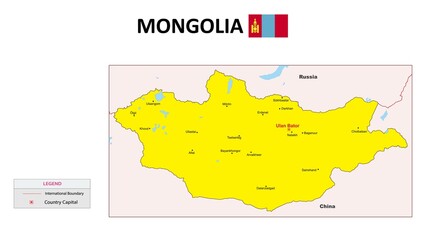 Mongolia Map. Major city in Mongolia. Political map of Mongolia with border and neighbouring...
