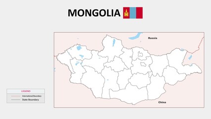 Obraz premium Mongolia Map. States map of Mongolia. Political map of Mongolia with outline and black and white design.