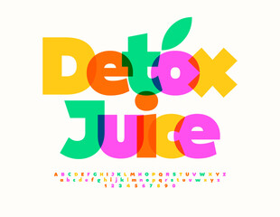 Vector ecologic label Detox Juice. Modern Colorful Font. Bright Creative Alphabet Letters and Numbers set.