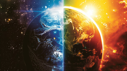 Obraz premium A close-up of the bright Earth and a close-up of the dark Earth on each side 