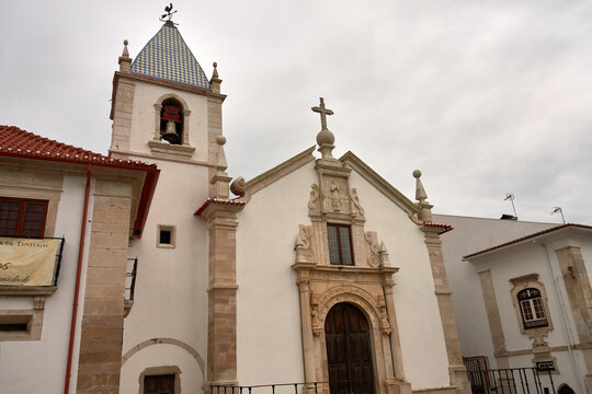Facade of the Church of Misericordia, built in the 16th century in the Mannerist architectural style, in the city of Tentugal, Coimbra, Portugal